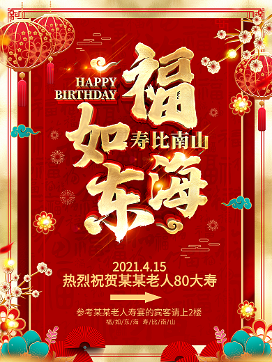 原创贺寿酒宴水牌引导牌海报