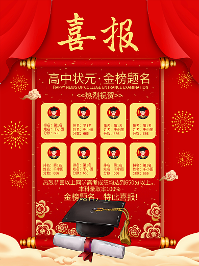 喜报海报高考榜单喜报光荣榜
