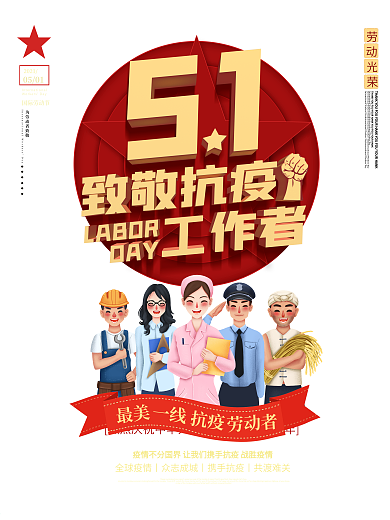 红色五一劳动节致敬工作者宣传公益海报