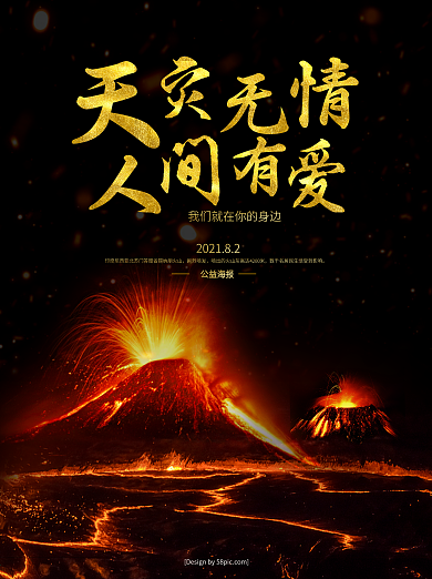 自然灾害火山爆发公益海报