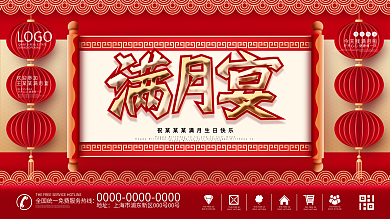 原创喜庆宝宝满月宴会宣传生日快乐展板