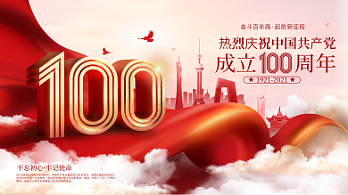 党建风庆祝中国共产党建党100周年展板