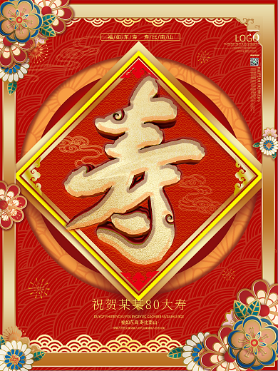 原创喜庆过生日贺寿中国风海报