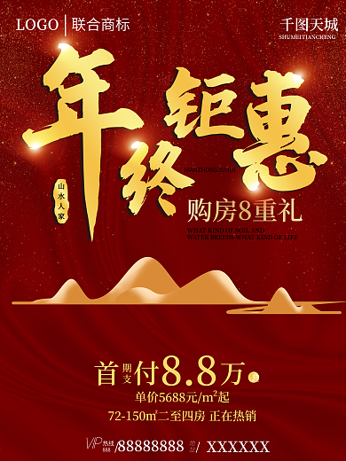 原创简约红色地产海报年终钜惠促销活动海报