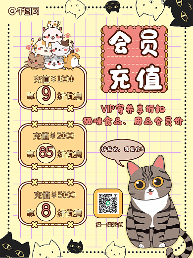 原创撸猫馆会员充值促销海报