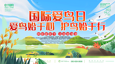 简约清新插画国际爱鸟日保护鸟类宣传展板