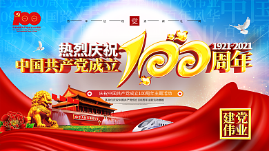 原创大气庆祝建党100周年主题活动展板