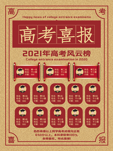 高考海报榜单加油喜报风云分数录取