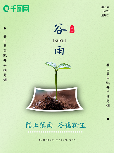 谷雨24节气简约宣传海报