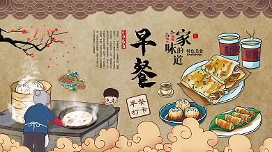 怀旧复古早餐宣传工装墙海报展板