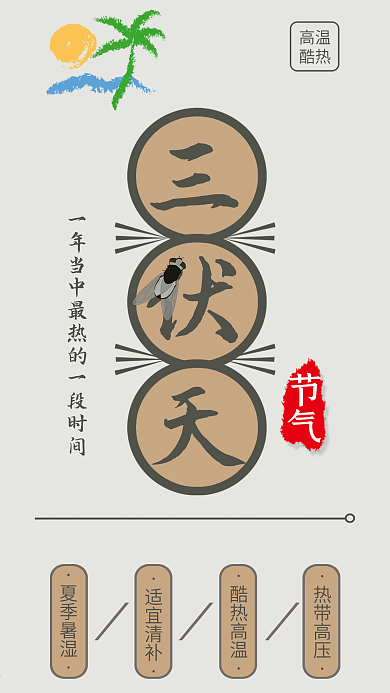 原创中国风三伏天二十四节气防暑信息长图