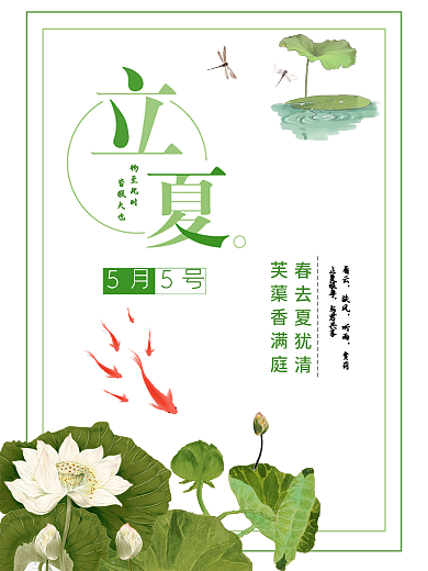 清新绿色荷叶立夏海报