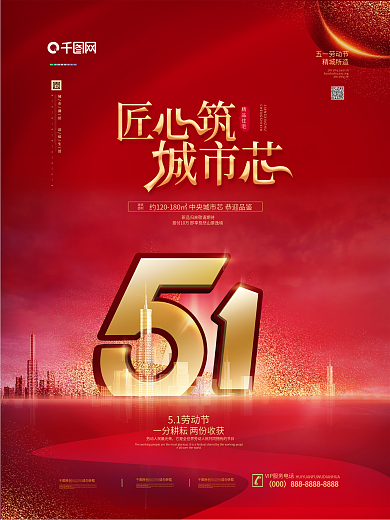 原创红色简约五一房地产营销借势海报