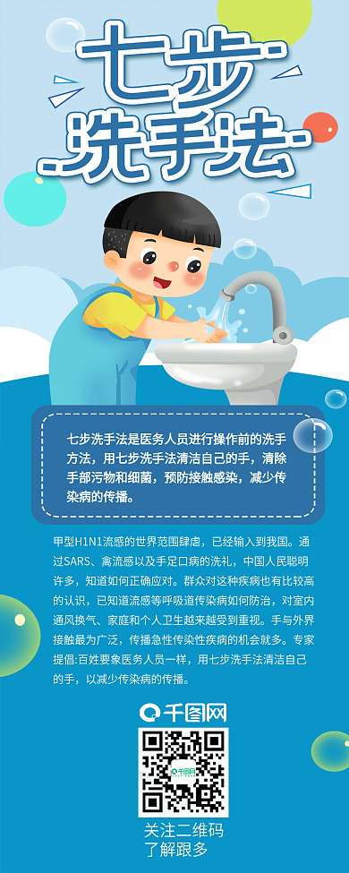 清洁预防感冒七步洗手法手机信息长图
