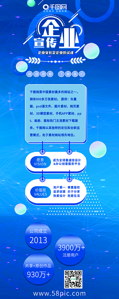 企业宣传科技风小清新蓝色渐变企业信息长图