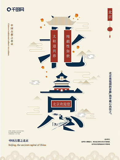 原创字融画风格中国古都系列海报之北京
