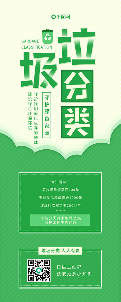 绿色垃圾分类低碳环保公益信息海报长图