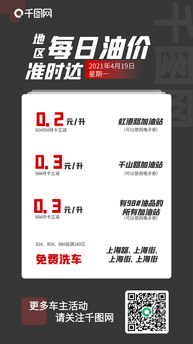 地区每日油价列表信息日期朋友圈宣传海报