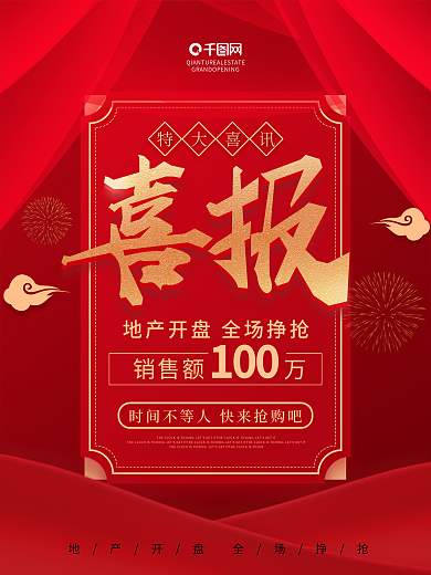 原创喜庆房地产开盘喜报动态宣传海报