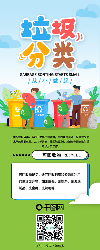 垃圾分类绿色环保丢垃圾信息长图