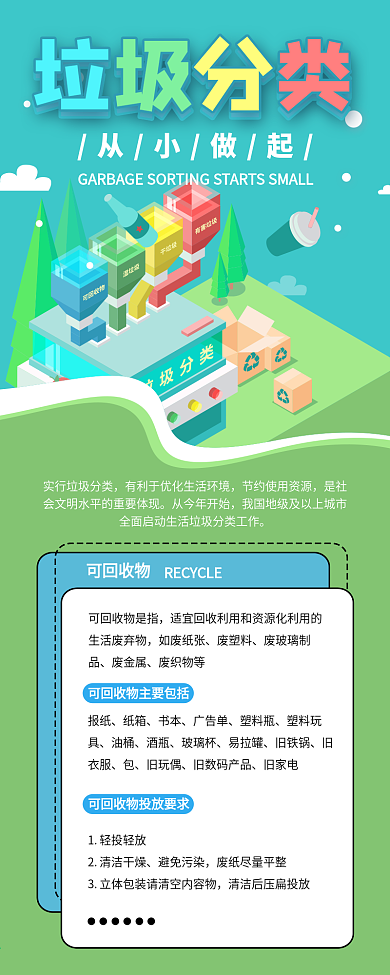 垃圾分类绿色环保2.5D干货分享信息长图