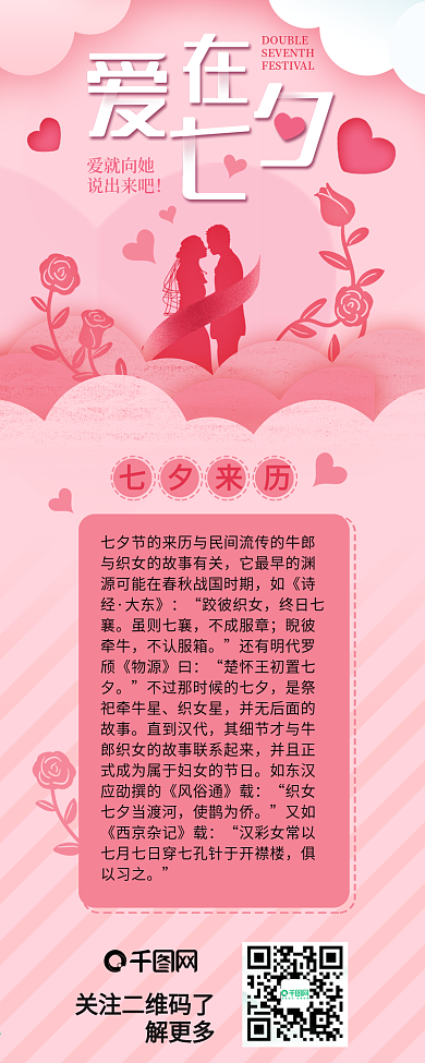 七夕节节日介绍干活分享信息长图