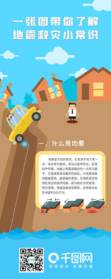 扁平风地震救灾常识宣传海报手机信息长图