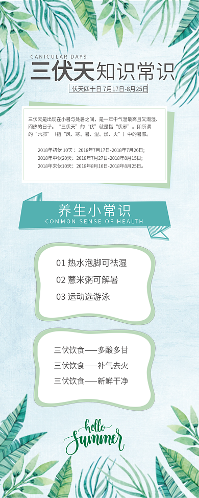 清新三伏天知识常识信息长图