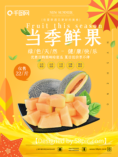 清新夏日水果哈密瓜海报