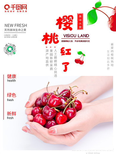原创简约 水果海报 宣传海报 樱桃海报