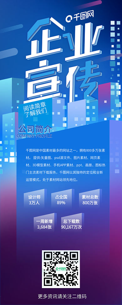 企业宣传科技风蓝色简约企业信息长图
