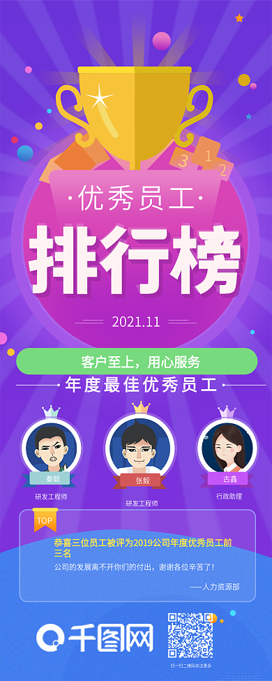 原创优秀员工排行榜展示信息长图