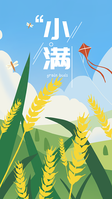 小满二十四节气传统节日手机插画海报手绘