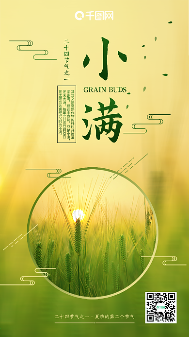 小清新二十四节气小满手机宣传海报