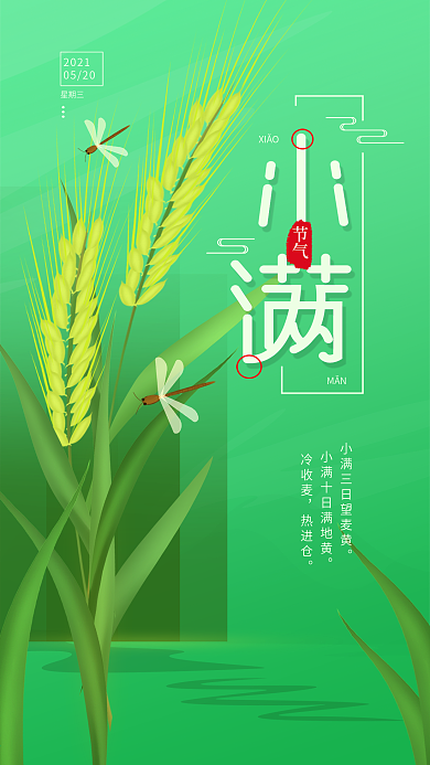 原创小满二十四节气简约手机海报