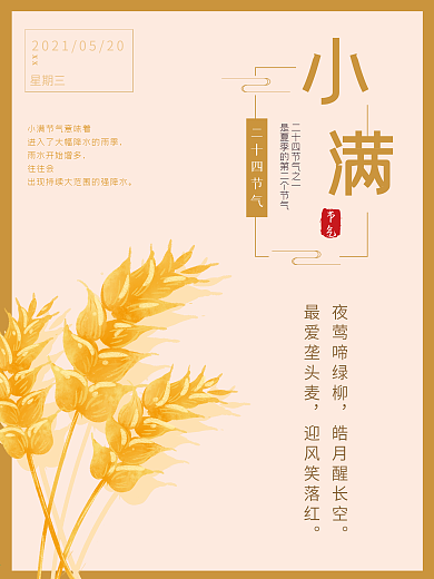 金色传统24节气小满海报