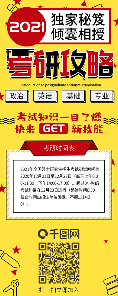 原创黄色红色考研攻略信息长图