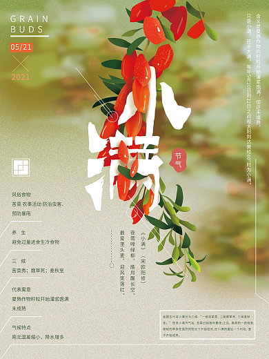 原创手绘简约小满节气海报