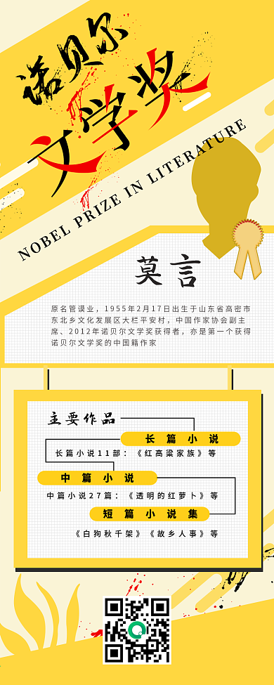原创诺贝尔获奖人物展示介绍简约信息长图