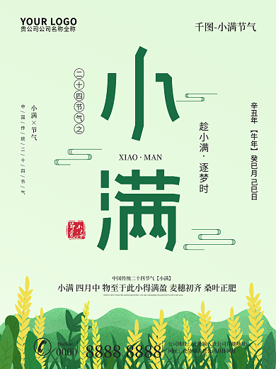 原创插画小满节气宣传海报