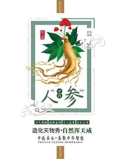 养生食材人参宣传海报