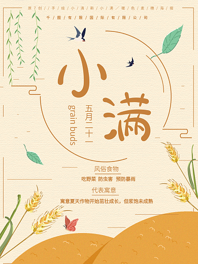 原创插画小清新小满节气主题海报