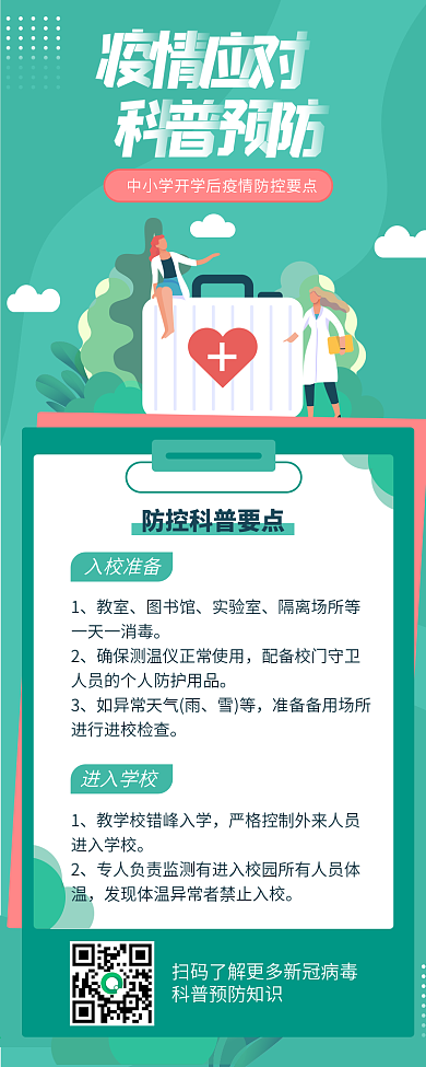 创意校园新型冠状病毒防疫宣传长图海报