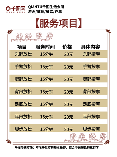 足浴价目表图片