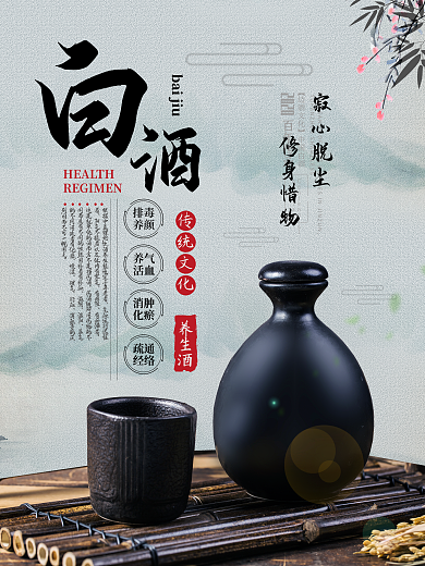 复古风白酒养生文化宣传海报