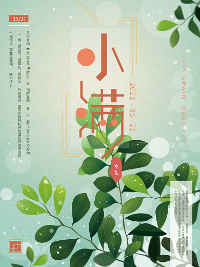 原创手绘清新小满节气海报