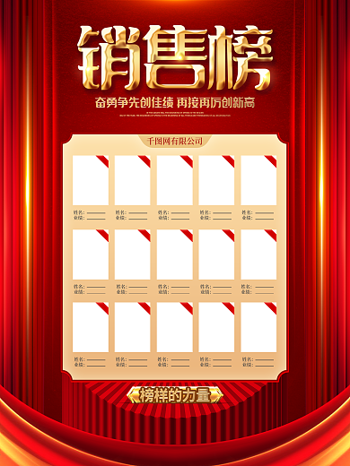 红色炫酷企业销售榜业绩榜光荣榜海报背景