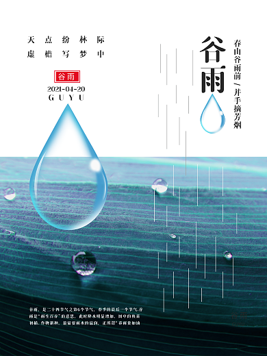 谷雨简约雨水清明大雨节气时尚创意海报