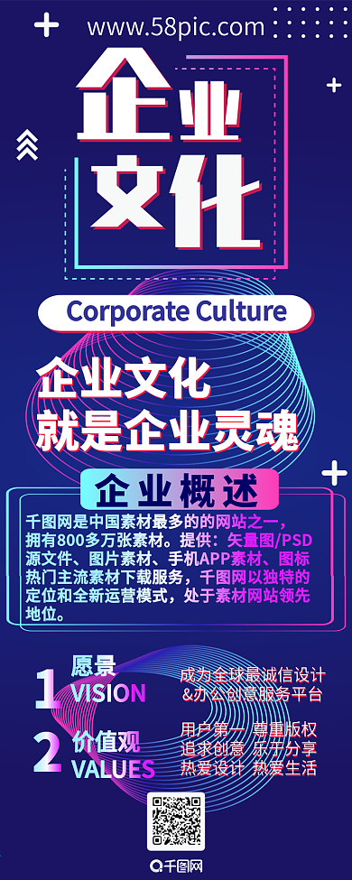 企业文化科技线条蓝色简约宣传扁平信息长图