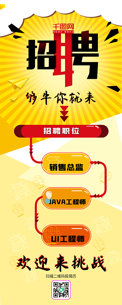 招聘黄色卡通偏平风信息长图